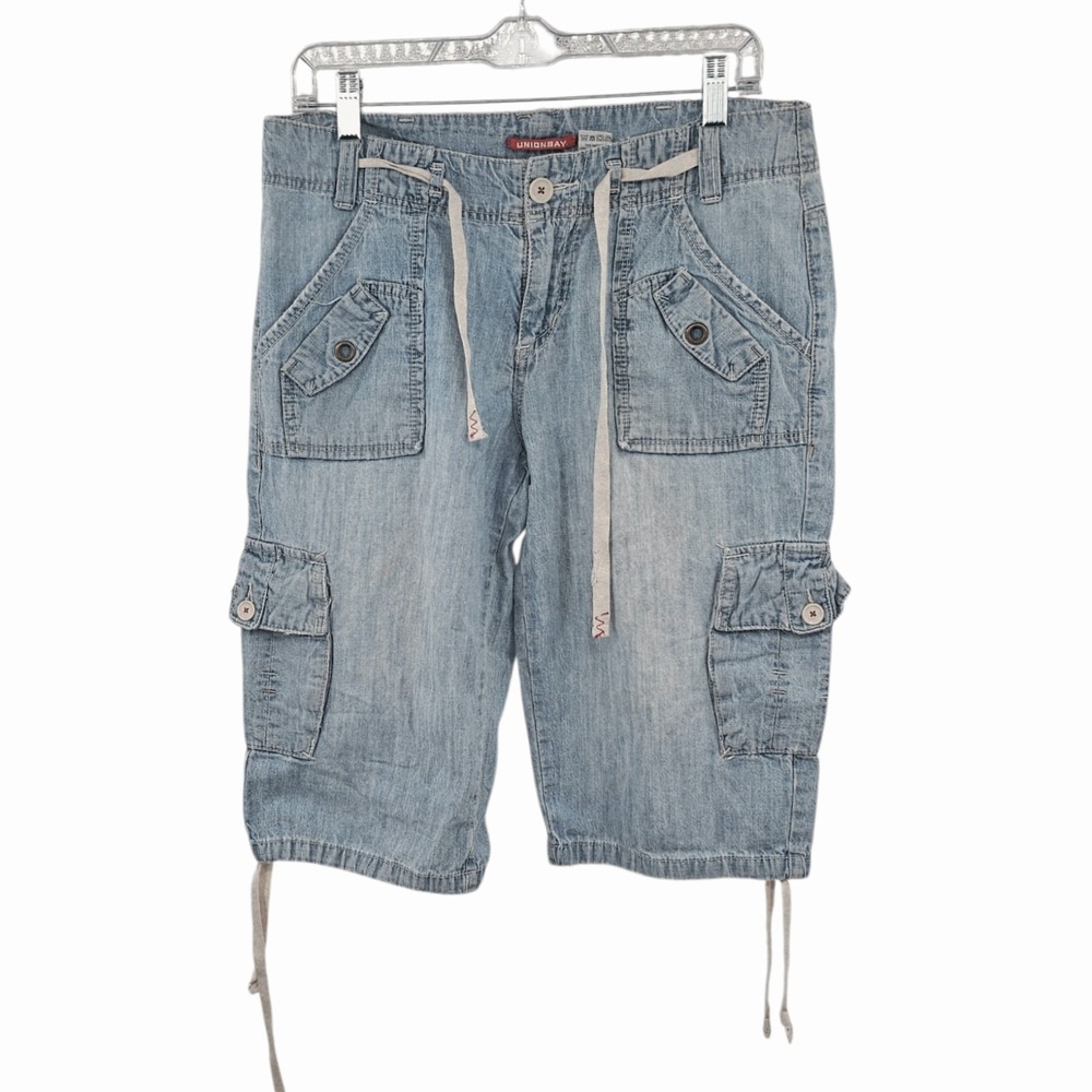 Unionbay Y2K Denim Cargo  Bermuda Shorts Capri Longline Drawstring  Size 11